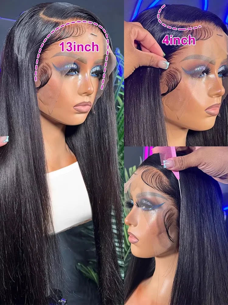 HD Transparent Bone Straight Lace Front Wigs 200 Density Brazilian Human Hair Wigs